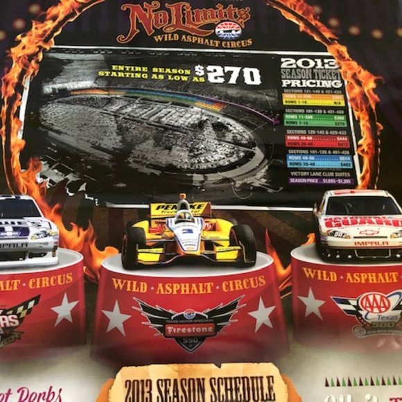 "Texas Motor Speedway No Limits Wild Asphalt Circus Double-Sided Poster 2013 - A - Picture 3 of 10